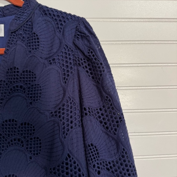 MILLY Margaret Pieres Long-Sleeve Eyelet Flounce Dress Sz 6 - Picture 3 of 12